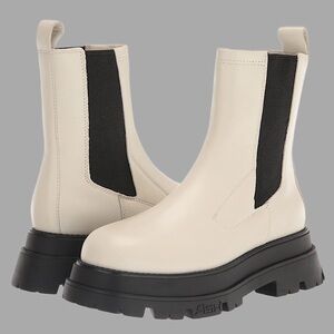 NWT ASH Cream & Black 100% Leather Platform Ankle Boots – Size 5.5